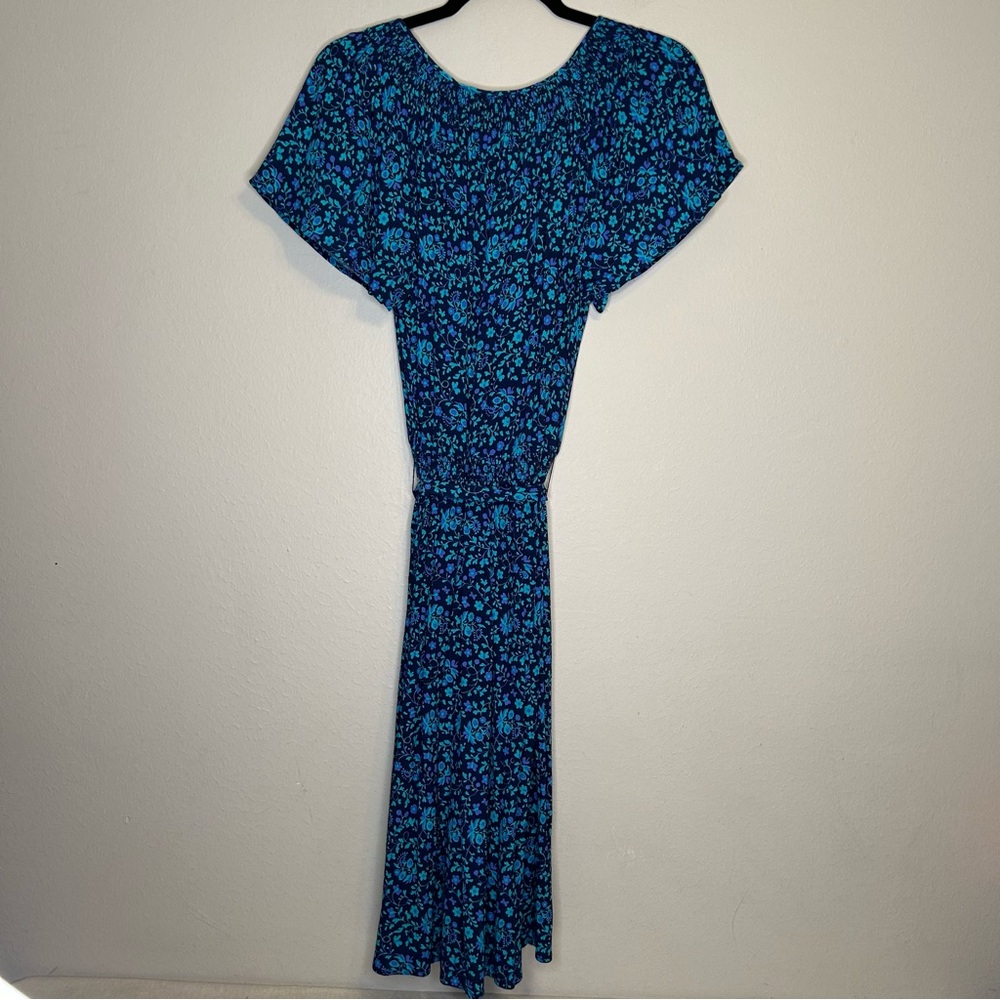 Talbots Pretty Navy Blue Multicolored Floral MIDI Short Sleeve Dress Size L - Picture 2 of 8